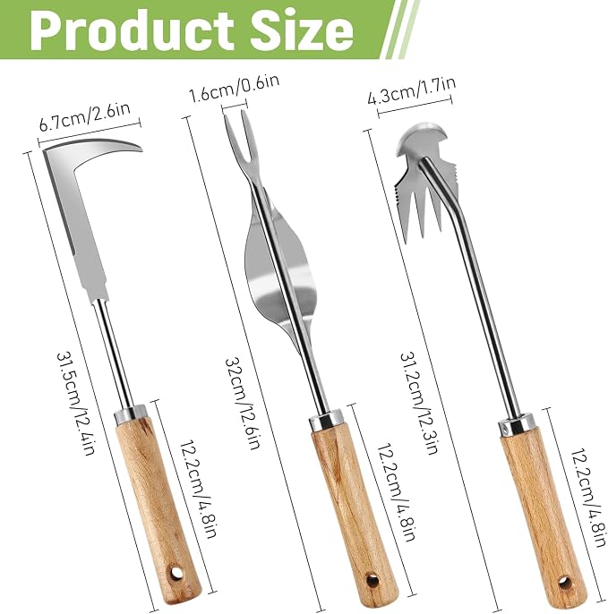 3 Piece Weed Pulling Tool Set With 4 Tooth Crevice Weeder Tools Image 2