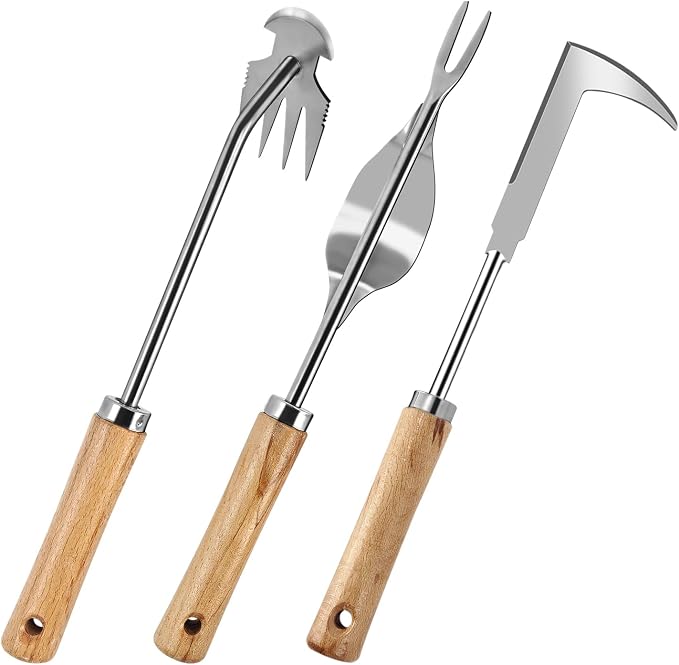 3 Piece Weed Pulling Tool Set With 4 Tooth Crevice Weeder Tools