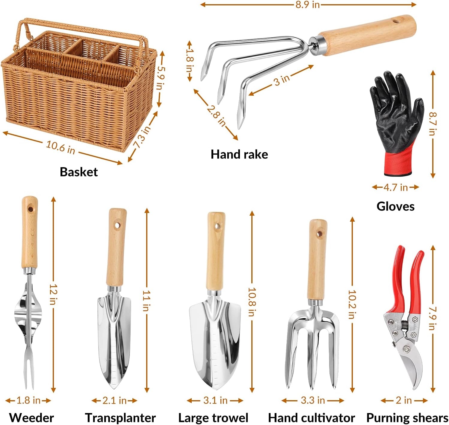 8 Piece Garden Tool Set with Storage Basket Image 2