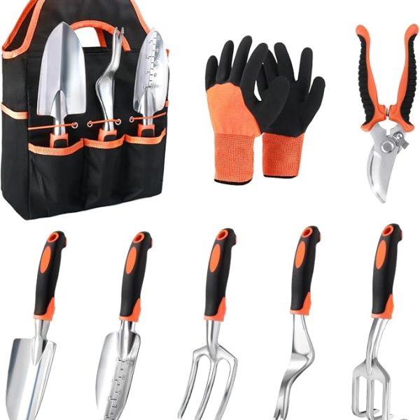8 Piece Garden Tool Set With Ergonomic Handle And Storage Bag