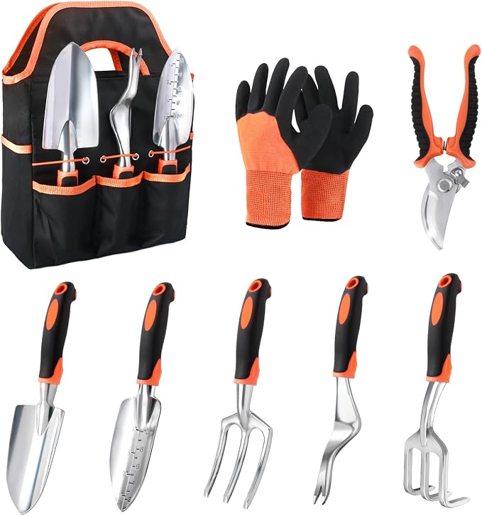8 Piece Garden Tool Set With Ergonomic Handle And Storage Bag