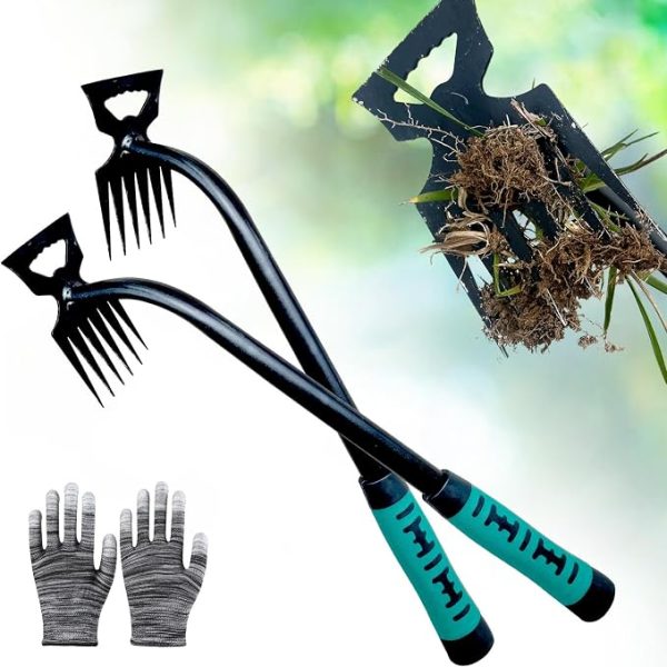 2 Piece Weed Puller Tool Set With Multi Tooth Steel Head