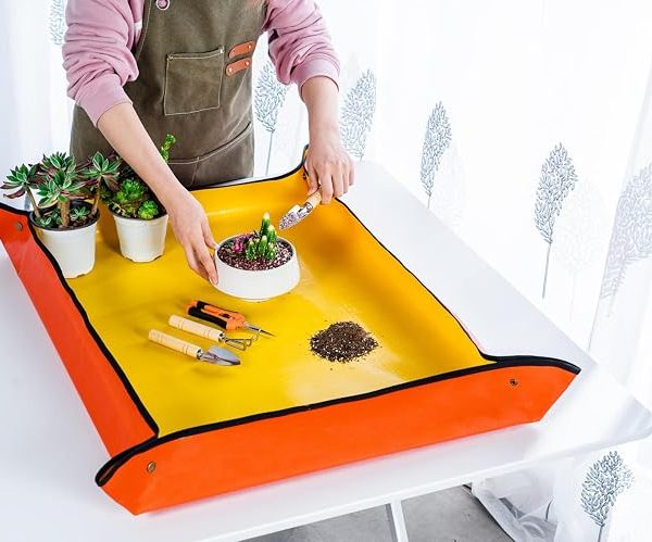 Plant Repotting Mat with 5 Piece Mini Gardening Tool Set