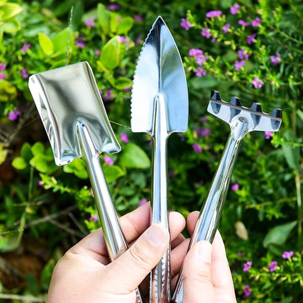 Mini Stainless Steel Garden Tool Set with Shovel, Rake and Trowel for Planting
