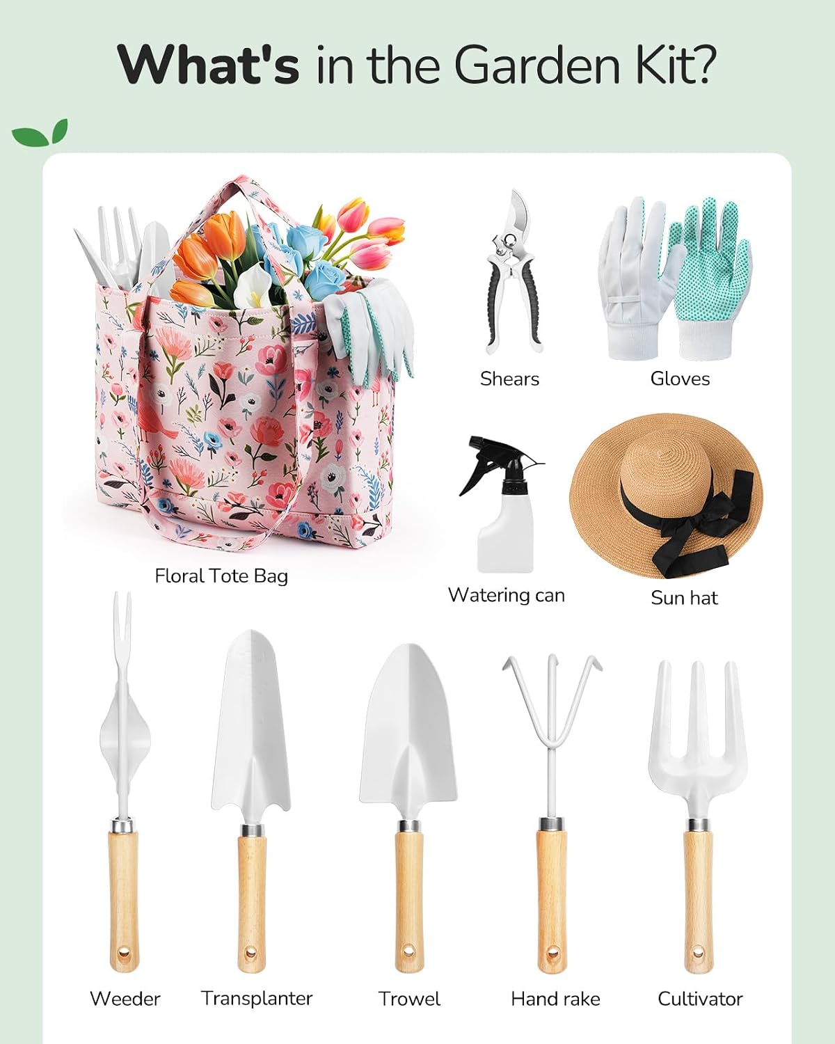 10 Piece Gardening Tool Set with Floral Storage Bag Image 2