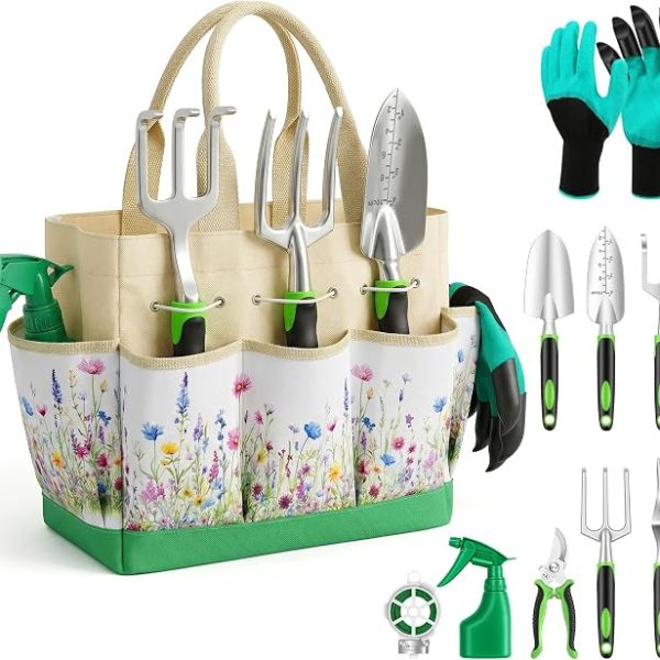 10 Piece Heavy Duty Garden Tool Set With Bag, Weeding Kit