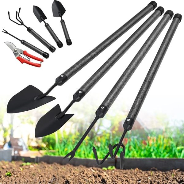 5 Piece Long Handle Garden Tool Set With Basic Hand Tools