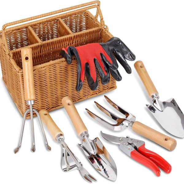 8 Piece Garden Tool Set with Storage Basket