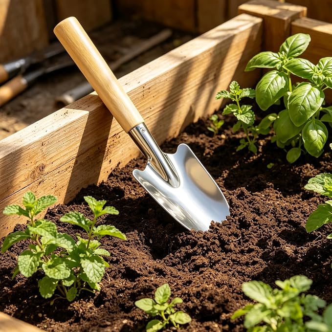 Heavy Duty Garden Hand Trowel Set with Wooden Handles for Digging and Transplanting