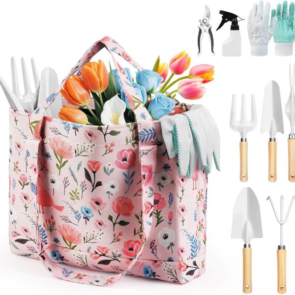 10 Piece Gardening Tool Set with Floral Storage Bag