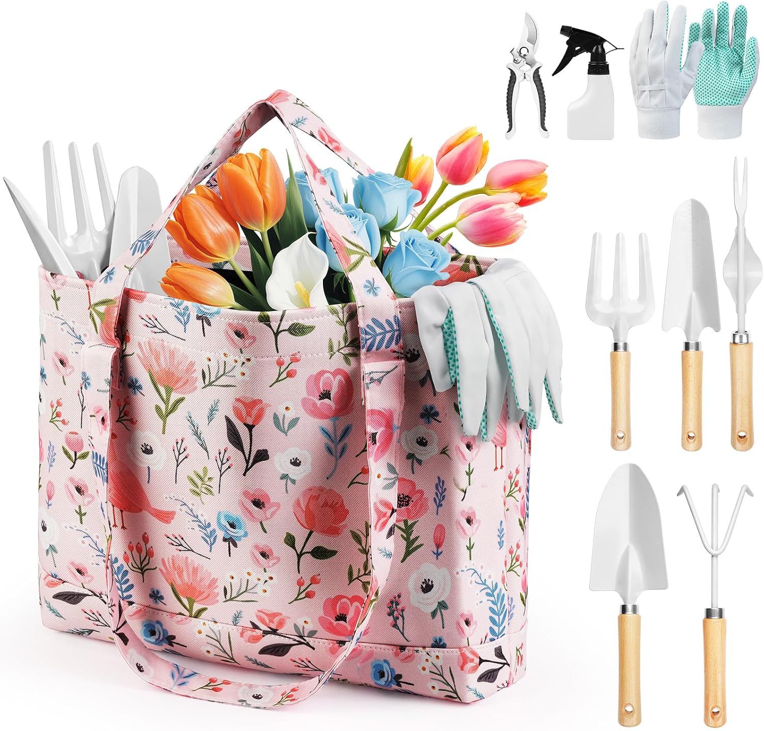 10 Piece Gardening Tool Set with Floral Storage Bag