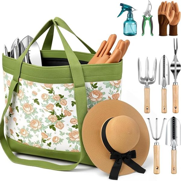 10 Piece Heavy Duty Gardening Gift Set With Floral Organizer Bag